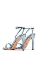 Women's Blue Metallic Thin Heel Sandals | Derimod