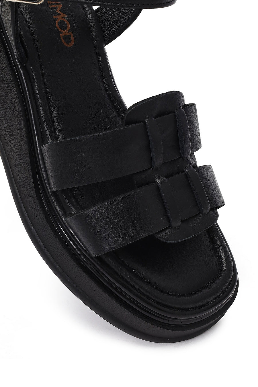 Women's Black Ankle Buckle Wedge Heel Leather Sandals