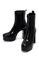 Women's Black Platform Thick Heeled Patent Leather Boots | Derimod