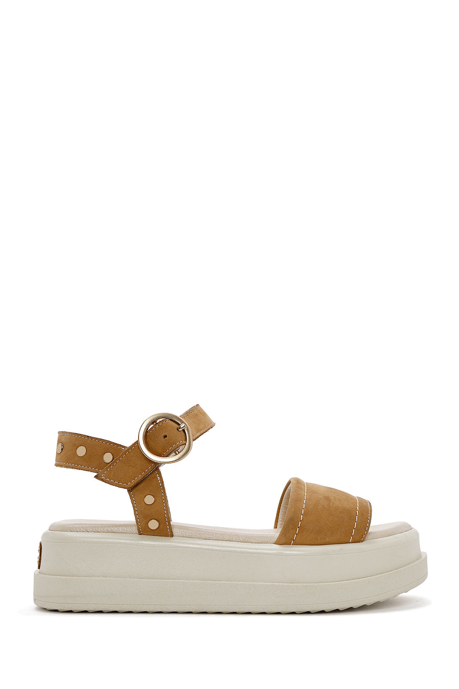 Women's Tan Ankle Buckle Thick Soled Nubuck Leather Sandals 25SFD2015V3 | Derimod