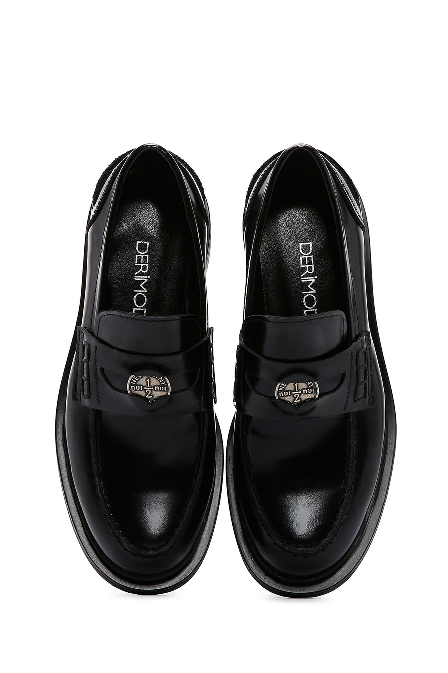 Kadın Siyah Deri Rugan Maskülen Loafer