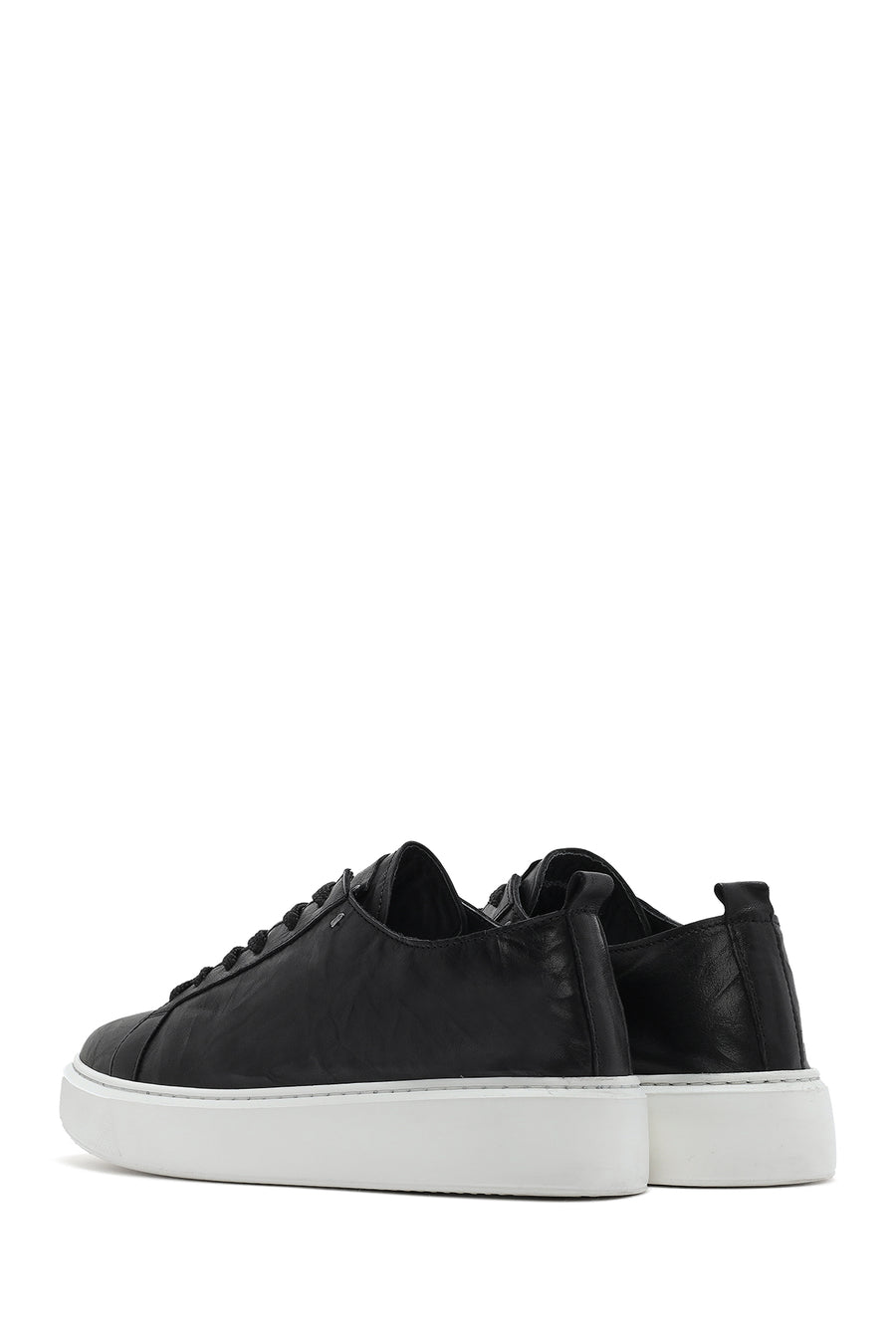 Men's Black Lace-up Thick-Sole Leather Sneaker