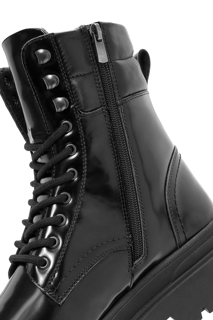 Men's Black Zippered Leather Combat Boots