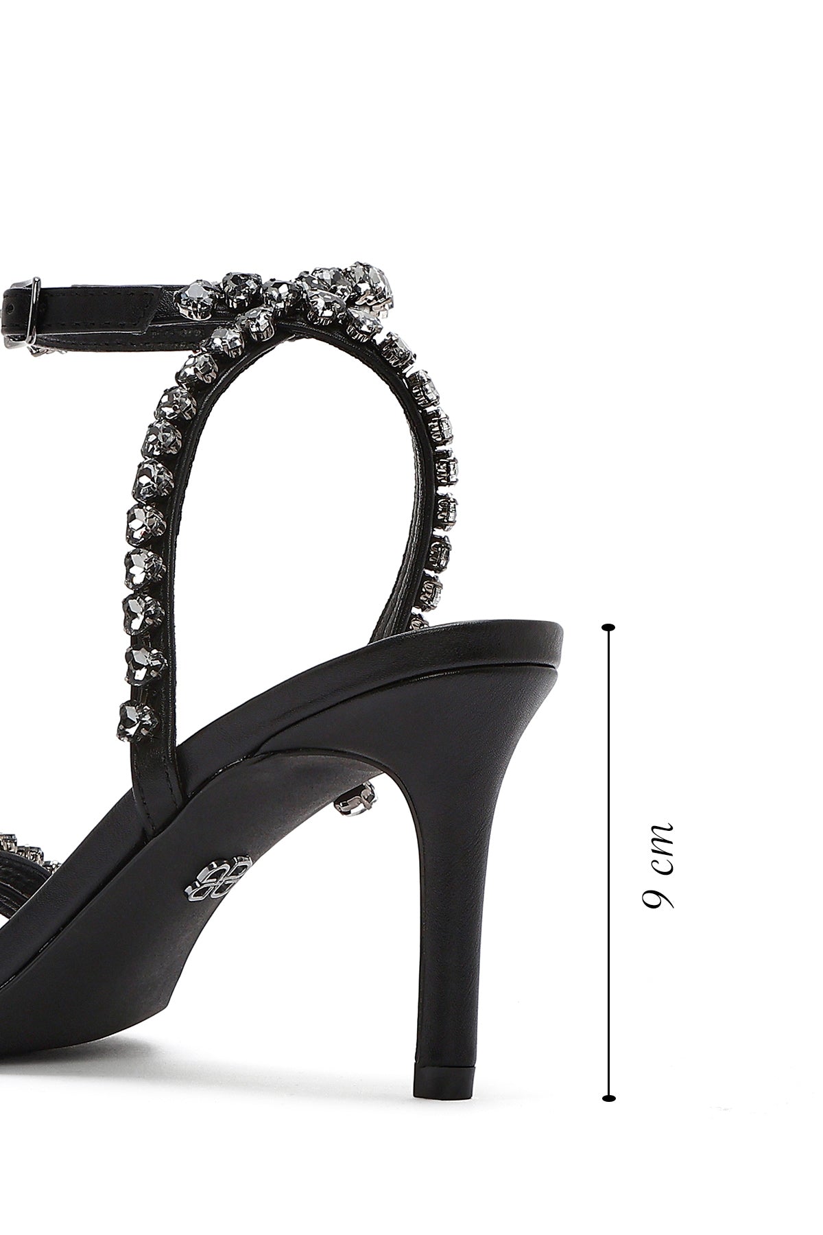 Kadın Siyah Bilekten Tokalı Taşlı İnce Topuklu Sandalet