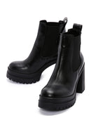 Women's Black Leather High Heeled Platform Chelsea Boots | Derimod