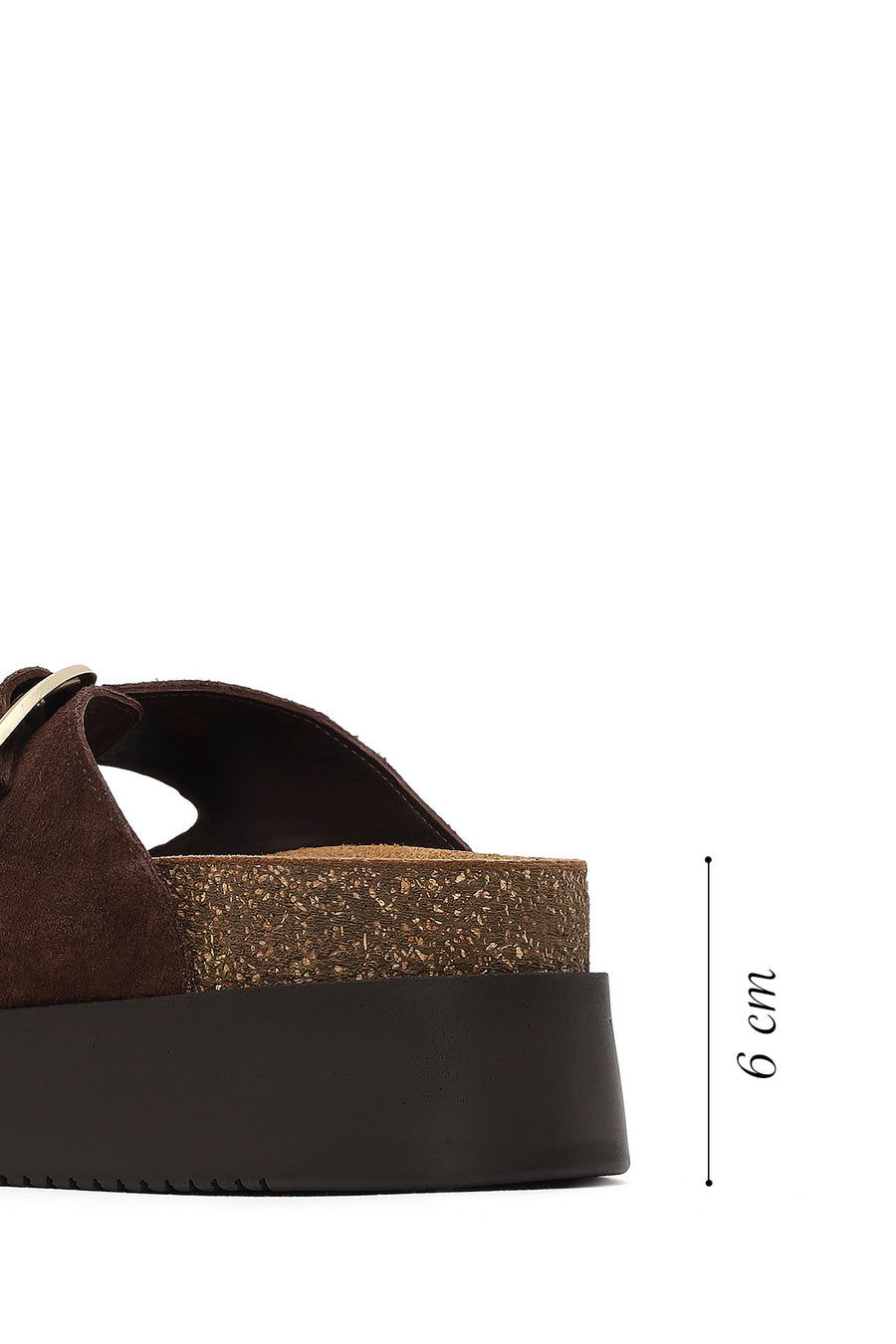 Women's Brown Double Buckle Thick Sole Suede Leather Slippers