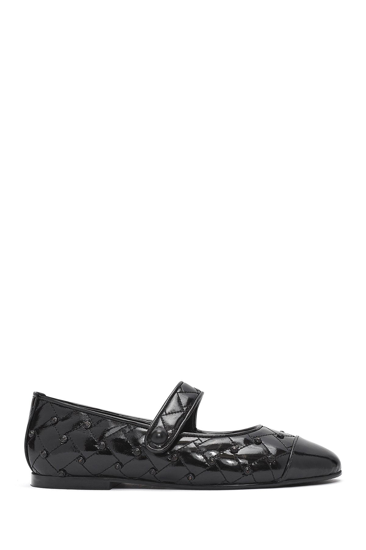 Women's Black Banded Patterned Leather Ballerinas 24SFD183014 | Derimod