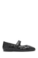 Women's Black Banded Patterned Leather Ballerinas | Derimod