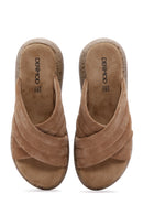 Women's Tan Suede Comfort Slippers | Derimod