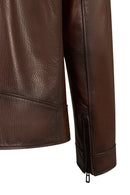 Carter Male Brown Double-breasted Collar Leather Jacket | Derimod