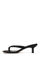 Woman Black Short-Heeled Satin Toe-Post Slipper | Derimod