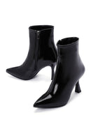 Women's Black Patent Leather Thin Heeled Boots | Derimod