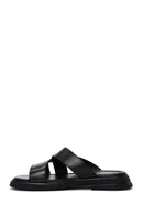 Women's Black Leather Comfort Slippers | Derimod