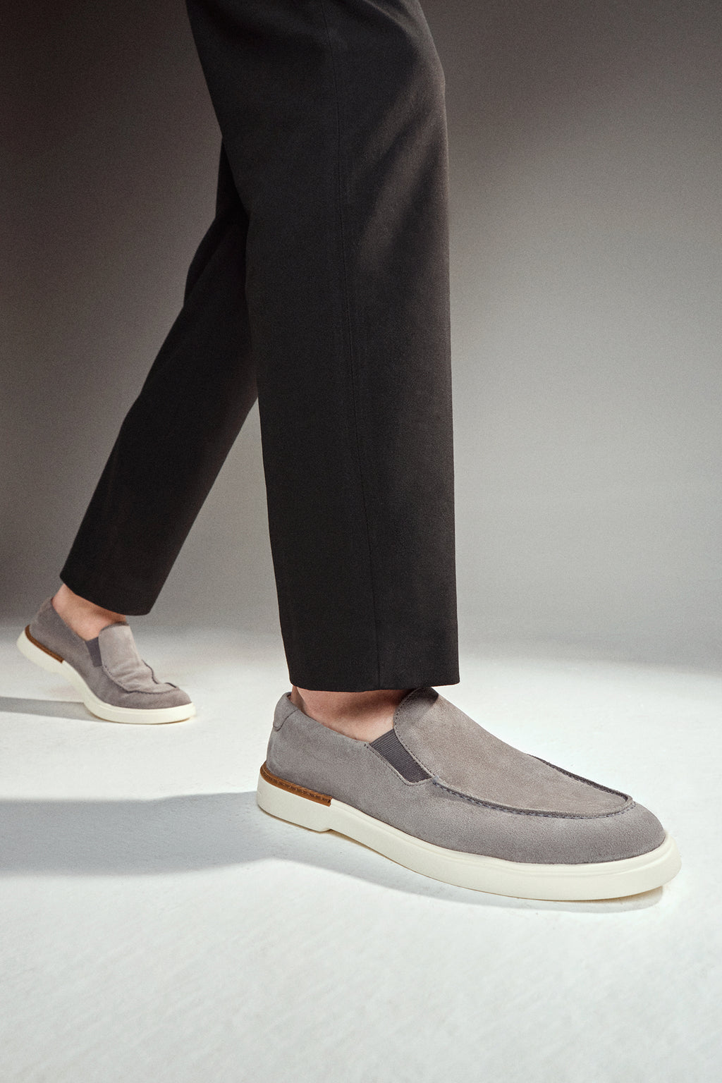 Erkek Gri Süet Deri Casual Loafer
