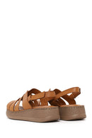 Woman Tan Strappy Thick-Soled Leather Comfort Sandal | Derimod