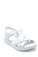 Women's White Leather Casual Flat Sandals | Derimod