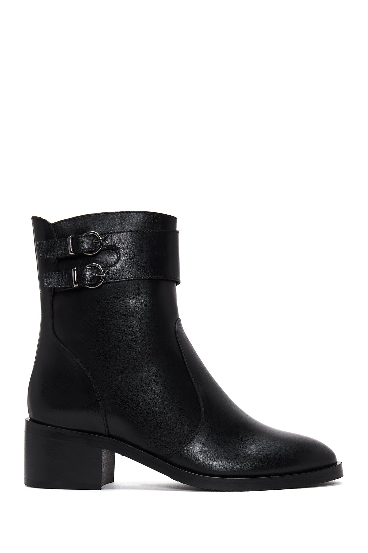 Women's Black Buckle Heeled Leather Classic Boots 23WFD161018 | Derimod