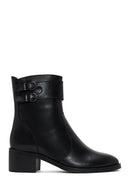 Women's Black Buckle Heeled Leather Classic Boots | Derimod