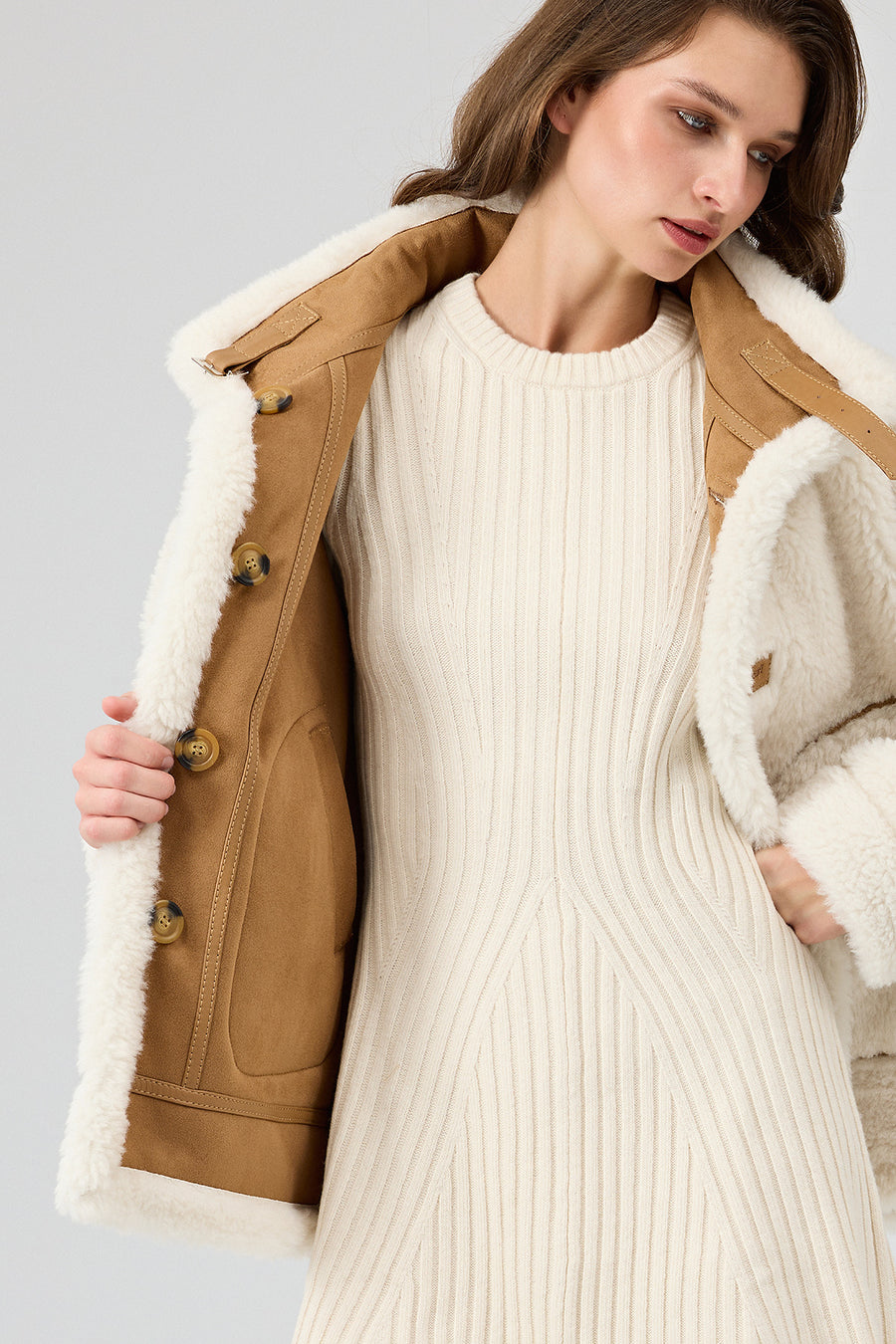 Oslo Woman Camel Double-Sided Teddy Coat