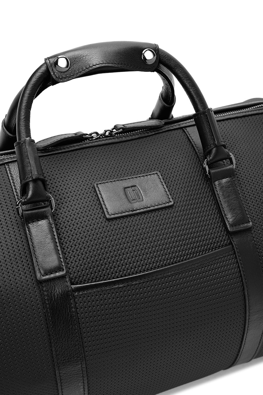 Men's Black Printed Leather Travel Bag