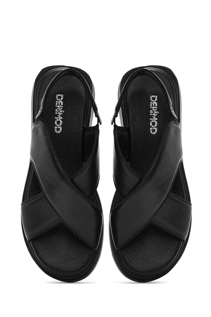 Women's Black Elastic Leather Sandals