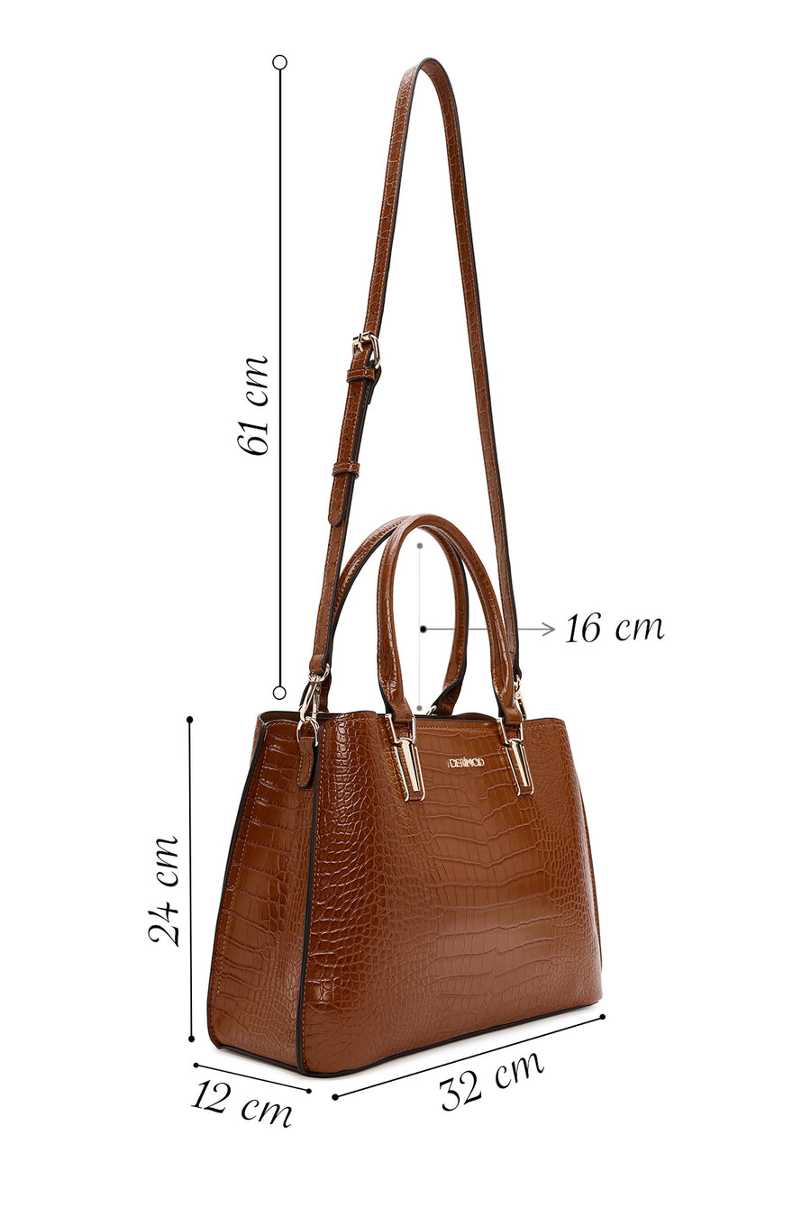 Women's Brown Long Strap Crocodile Handbag
