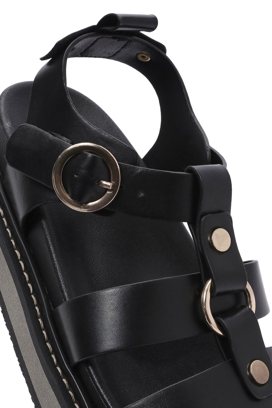 Women's Black Ankle Strap Thick Soled Sandals