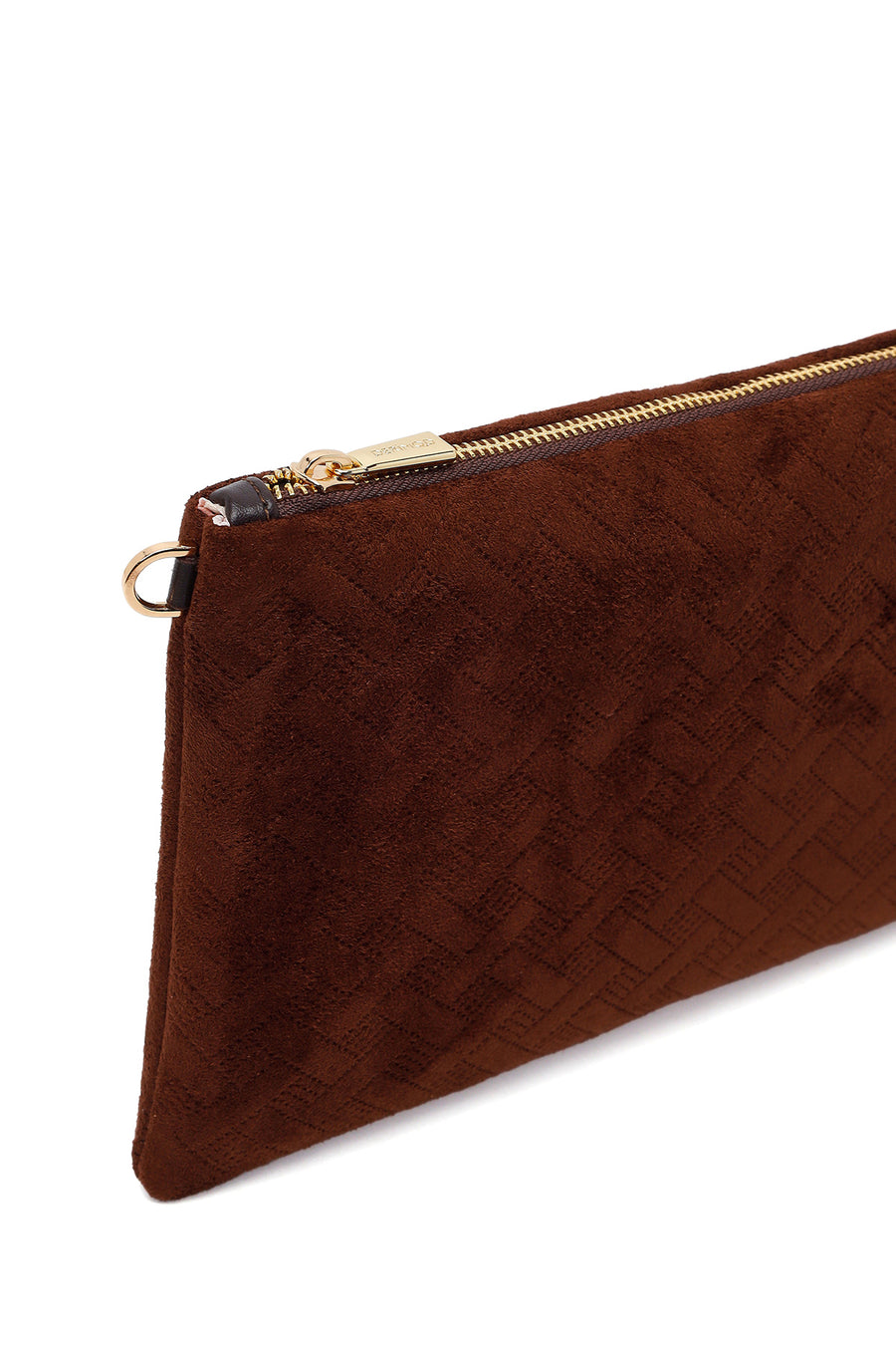 Woman Brown Suede Clutch Bag with Long Chain Strap