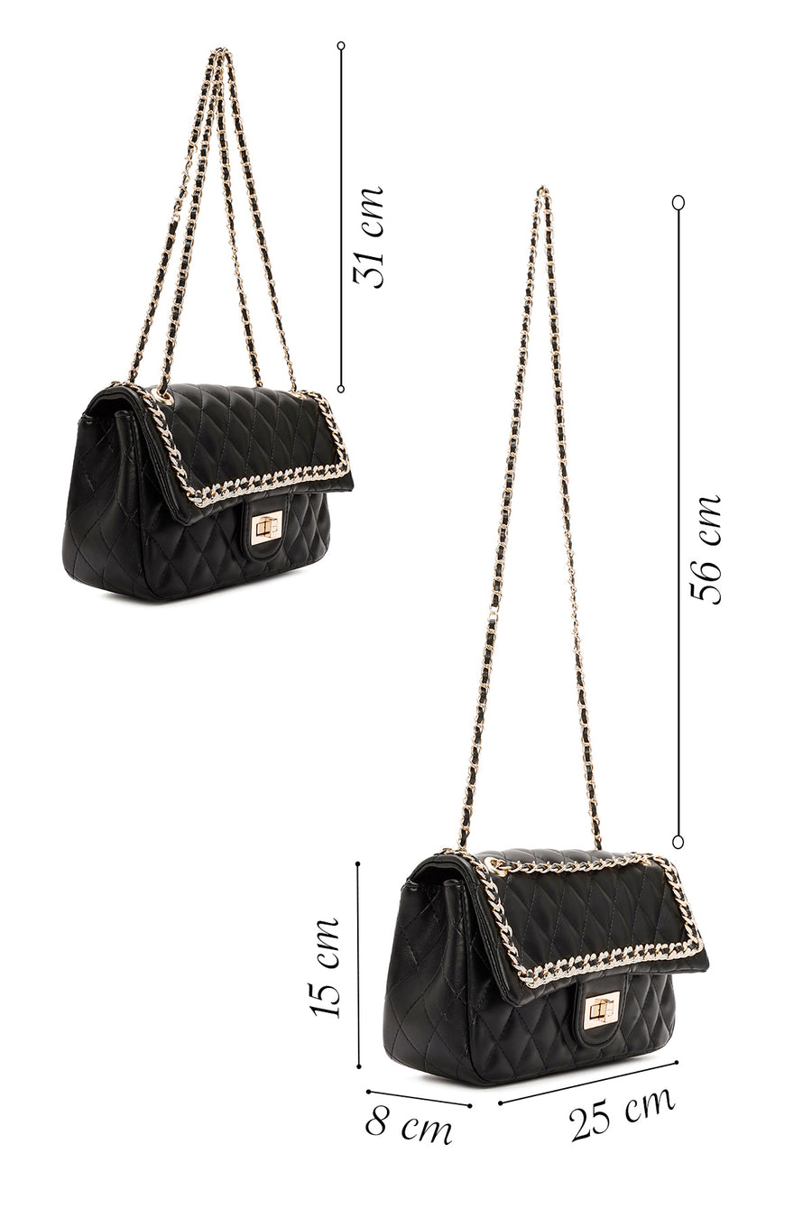 Women's Black Long Strap Quilted Patterned Shoulder Bag