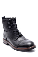 Men's Black Leather Zippered Boots | Derimod