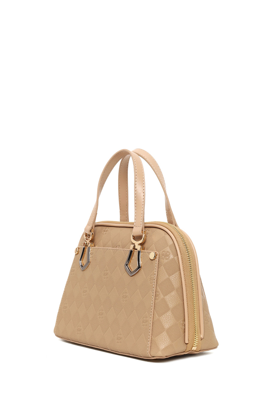 Woman Beige Long-Strap Printed Shoulder Bag