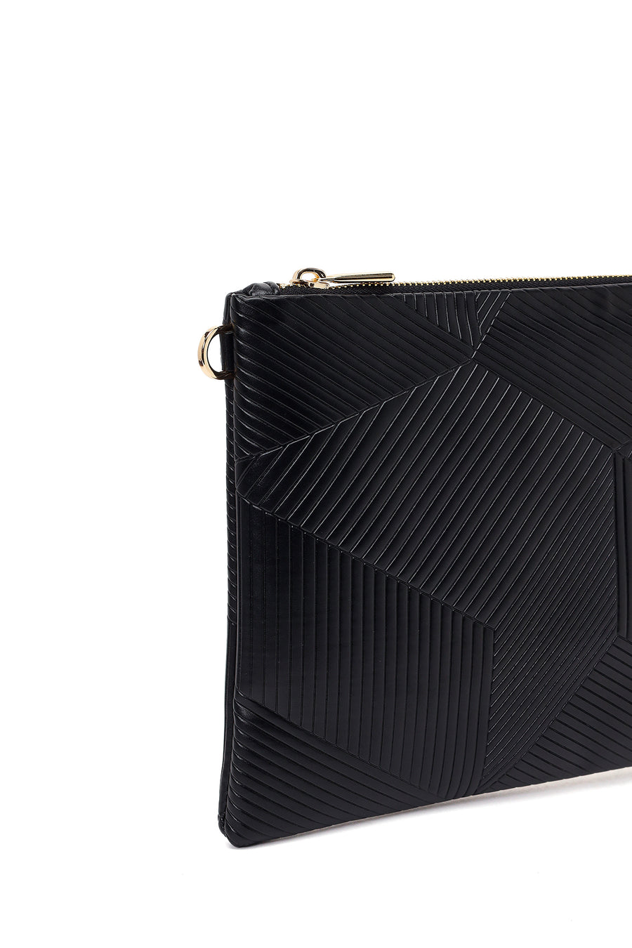 Woman Black Chain-Strap Patterned Clutch Bag