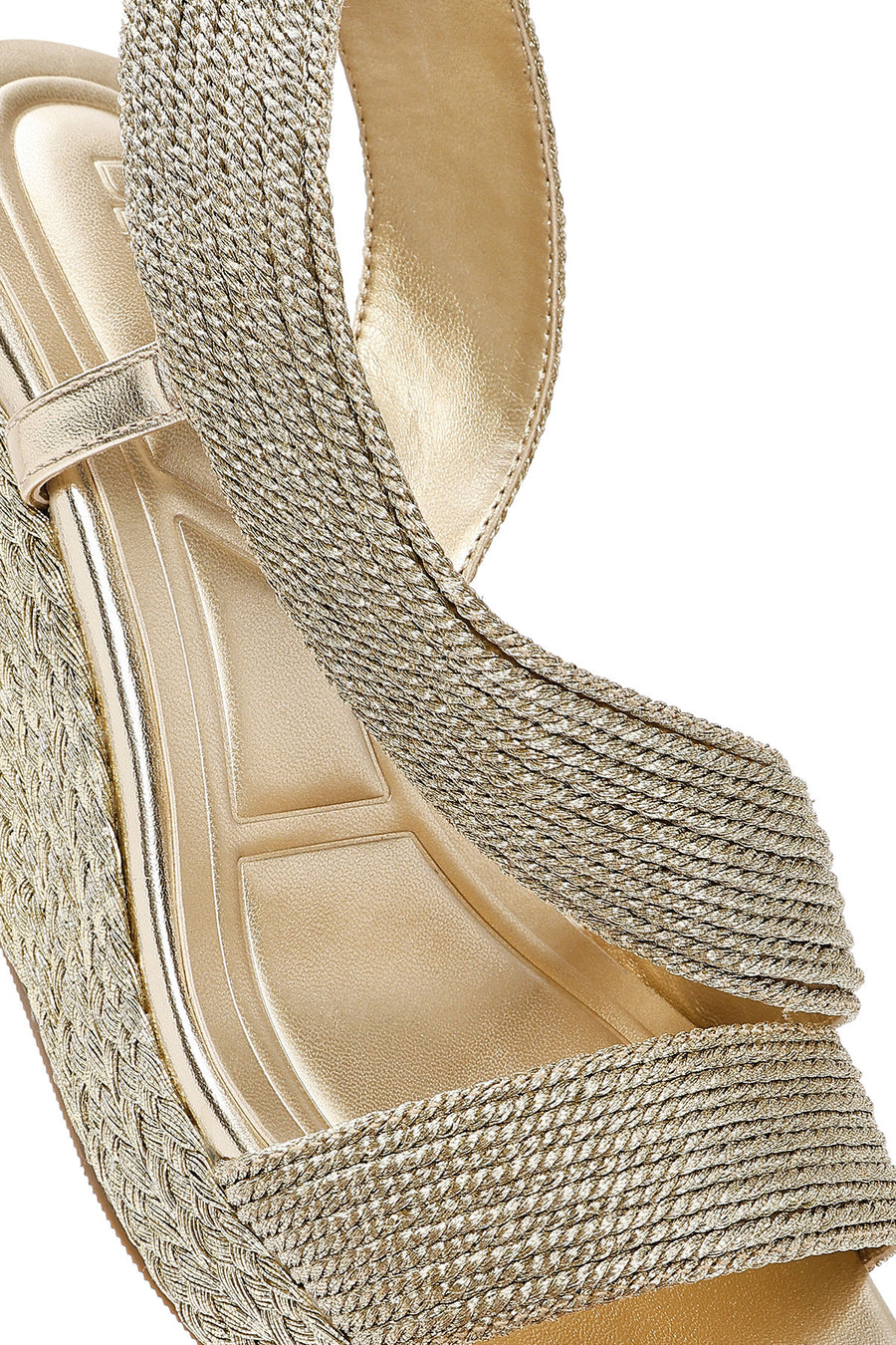 Women's Gold Wedge Heeled Knitted Espadrille Sandals