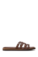 Women's Brown Leather Comfort Slippers | Derimod