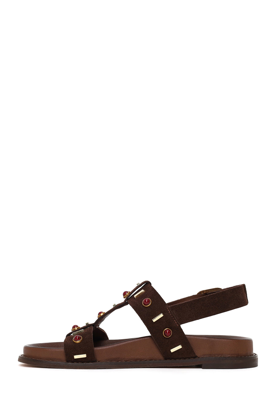 Woman Brown Stone-Embellished Suede Leather Sandals