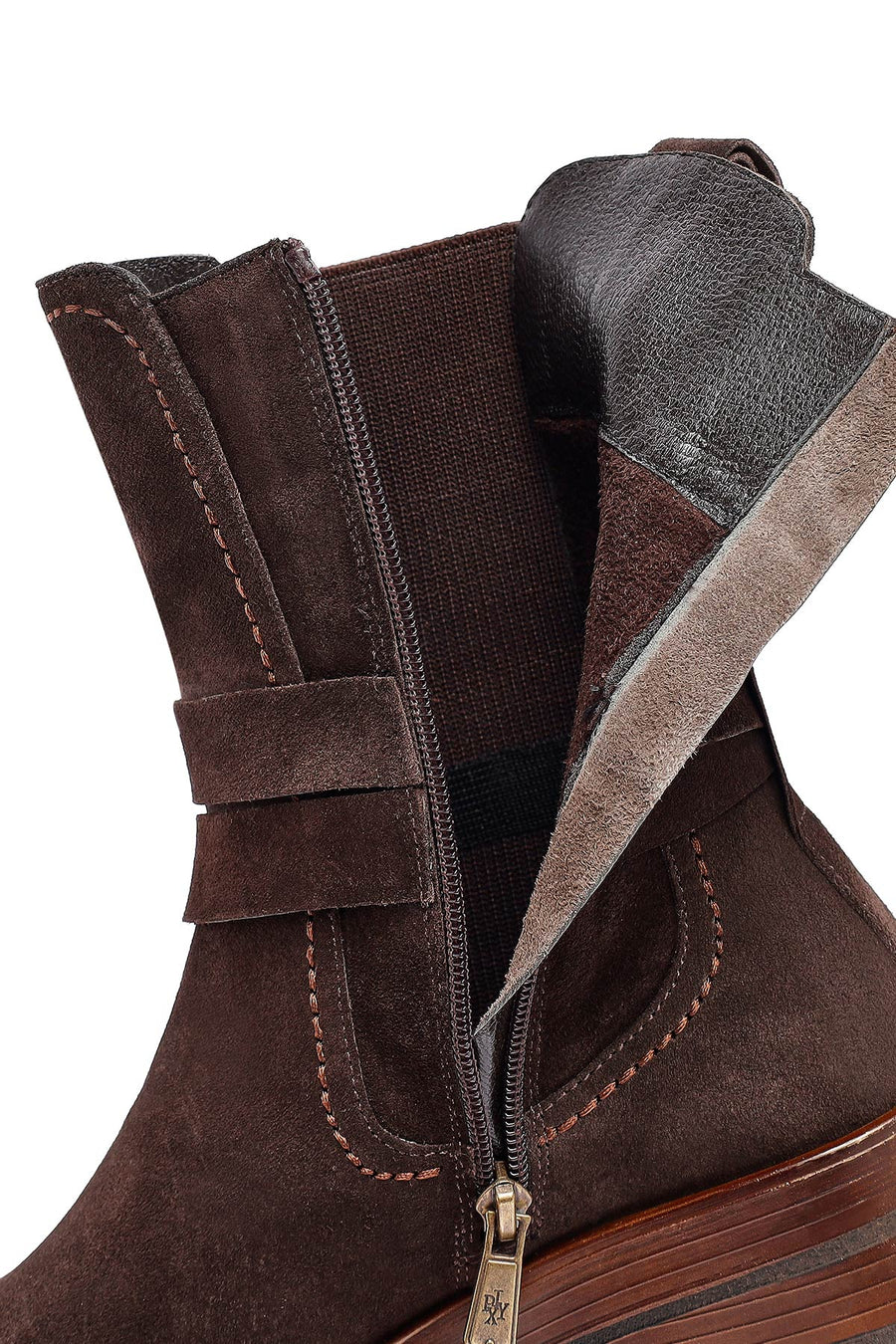 Woman Brown Zippered Suede Leather Boat