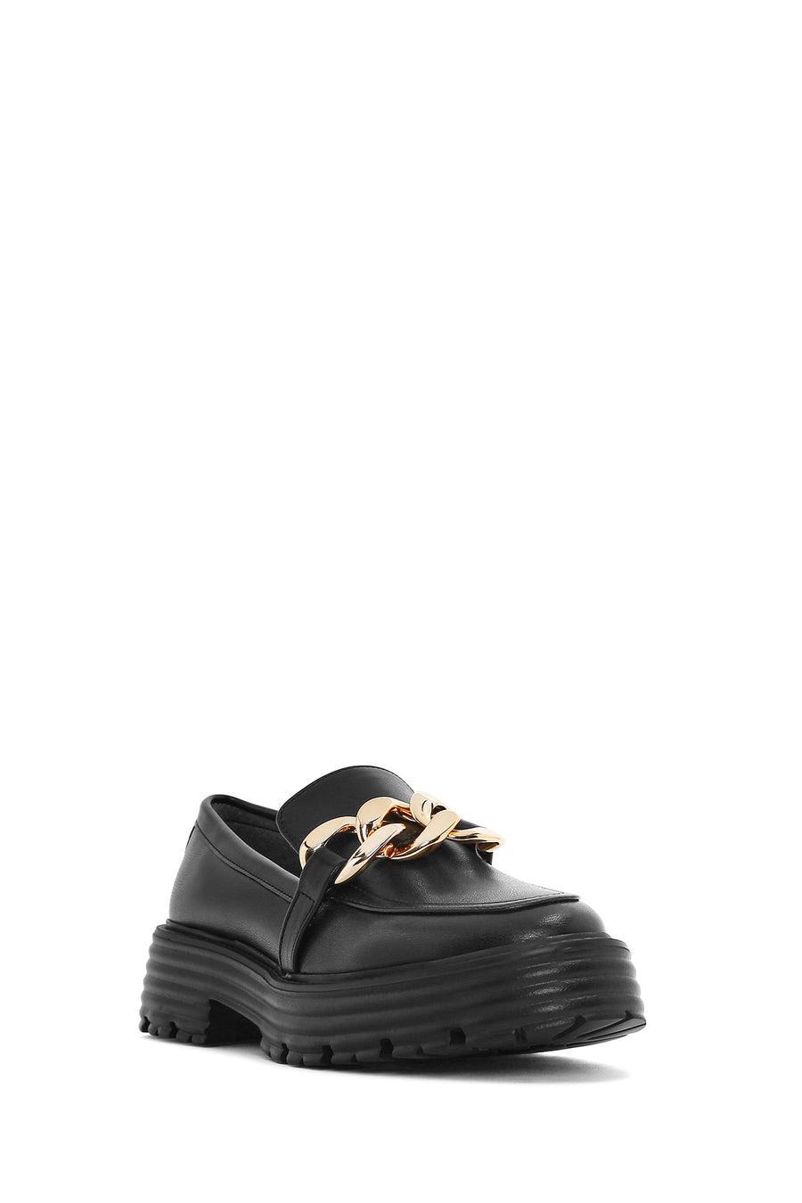 Women's Black Thick Soled Masculine Loafer