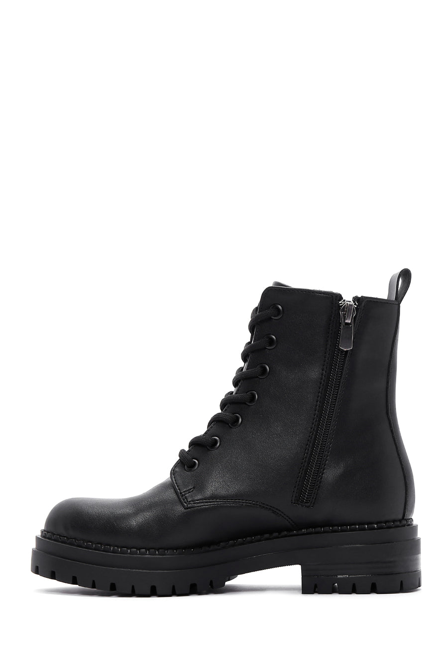 Women's Black Lace-Up Zipper Detailed Combat Boots