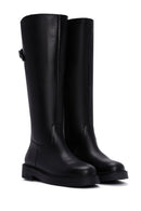 Women's Black Leather Zippered Boots | Derimod