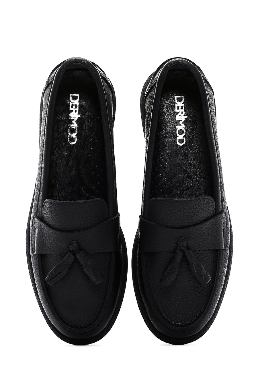 Kadın Siyah Püsküllü Deri Comfort Loafer