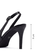 Woman Black Crocodile-Embossed Open-Back Stiletto High Heel | Derimod