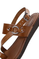 Women's Tan Ankle Strap Leather Bodrum Sandals | Derimod