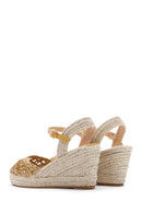 Women's Beige Wedge Heel Espadrille Straw Sandals | Derimod