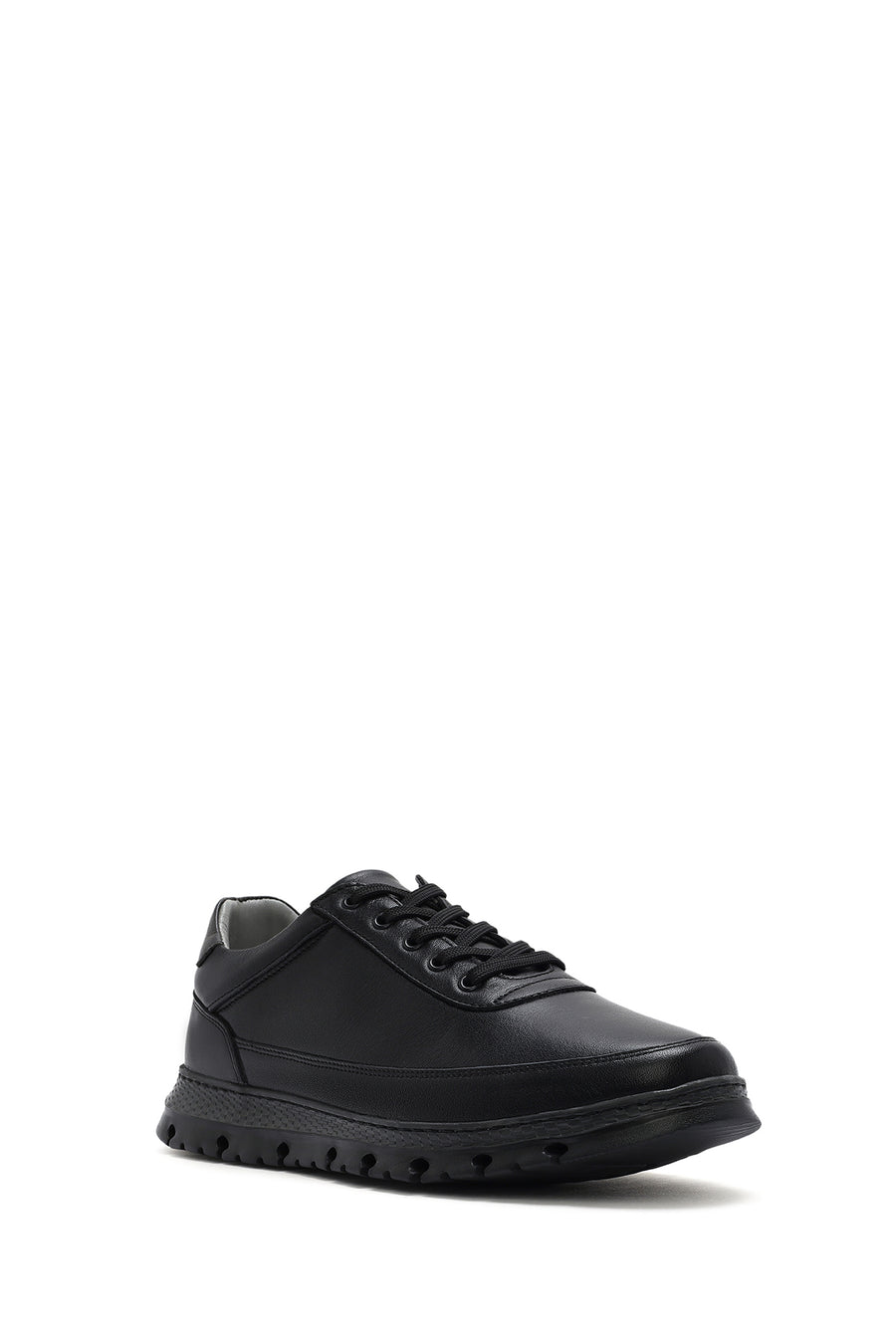 Erkek Siyah Bağcıklı Deri Casual Sneaker