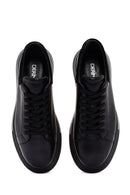 Men's Black Lace-up Thick-Sole Leather Sneaker | Derimod