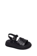 Woman Black Buckled Thick-Soled Leather Sandal | Derimod