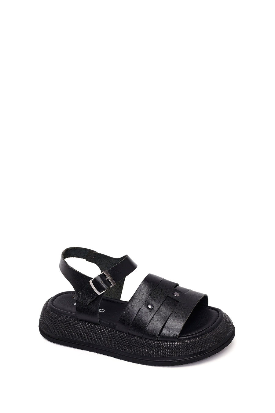 Woman Black Buckled Thick-Soled Leather Sandal