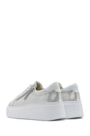 Women's Silver Thick Sole Side Zipper Leather Sneaker | Derimod