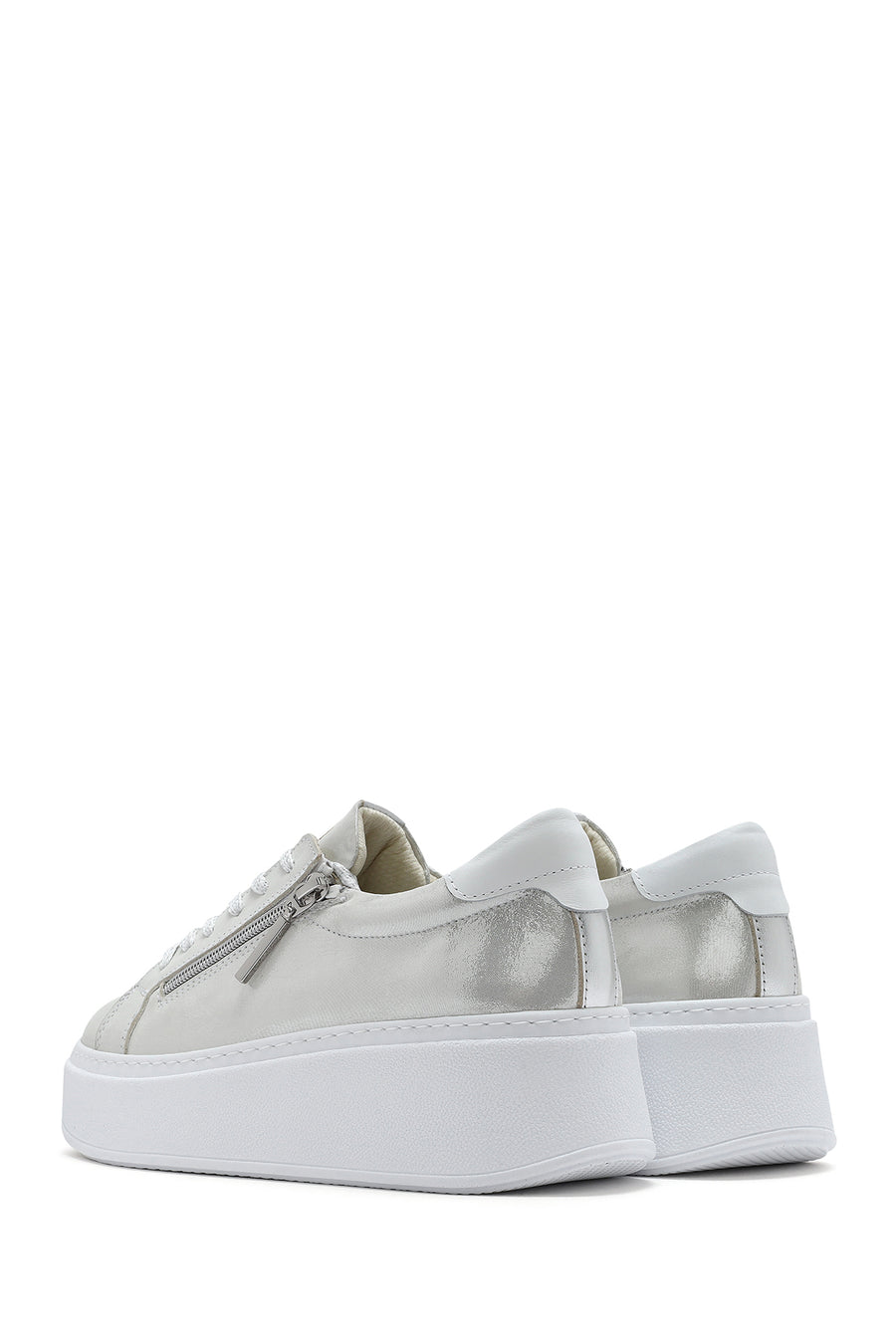 Women's Silver Thick Sole Side Zipper Leather Sneaker