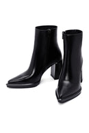Woman Black Zip Closure Thick-Heeled Leather Boots | Derimod